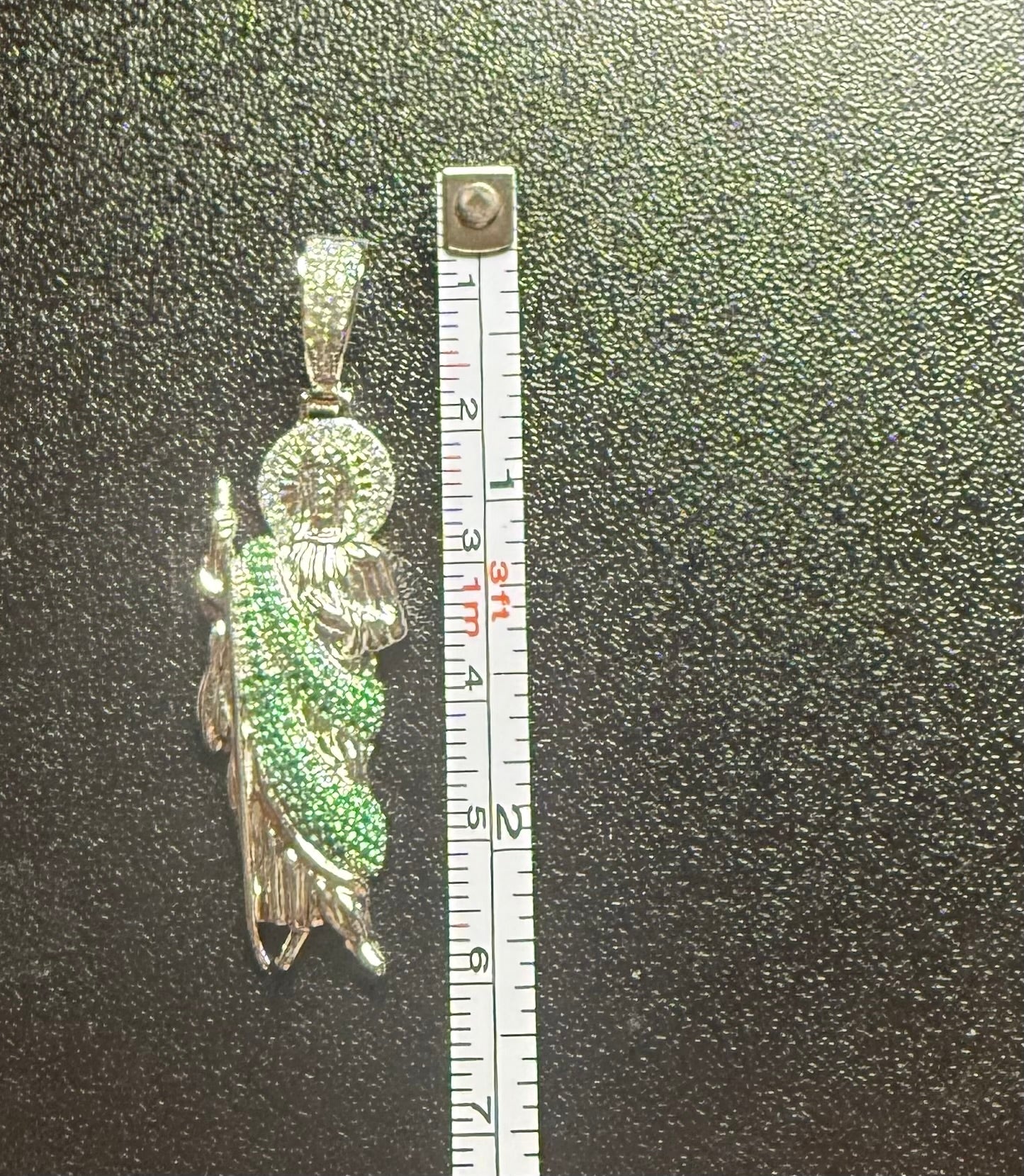 Men’s San Judas rhodium plated (Green stones)
