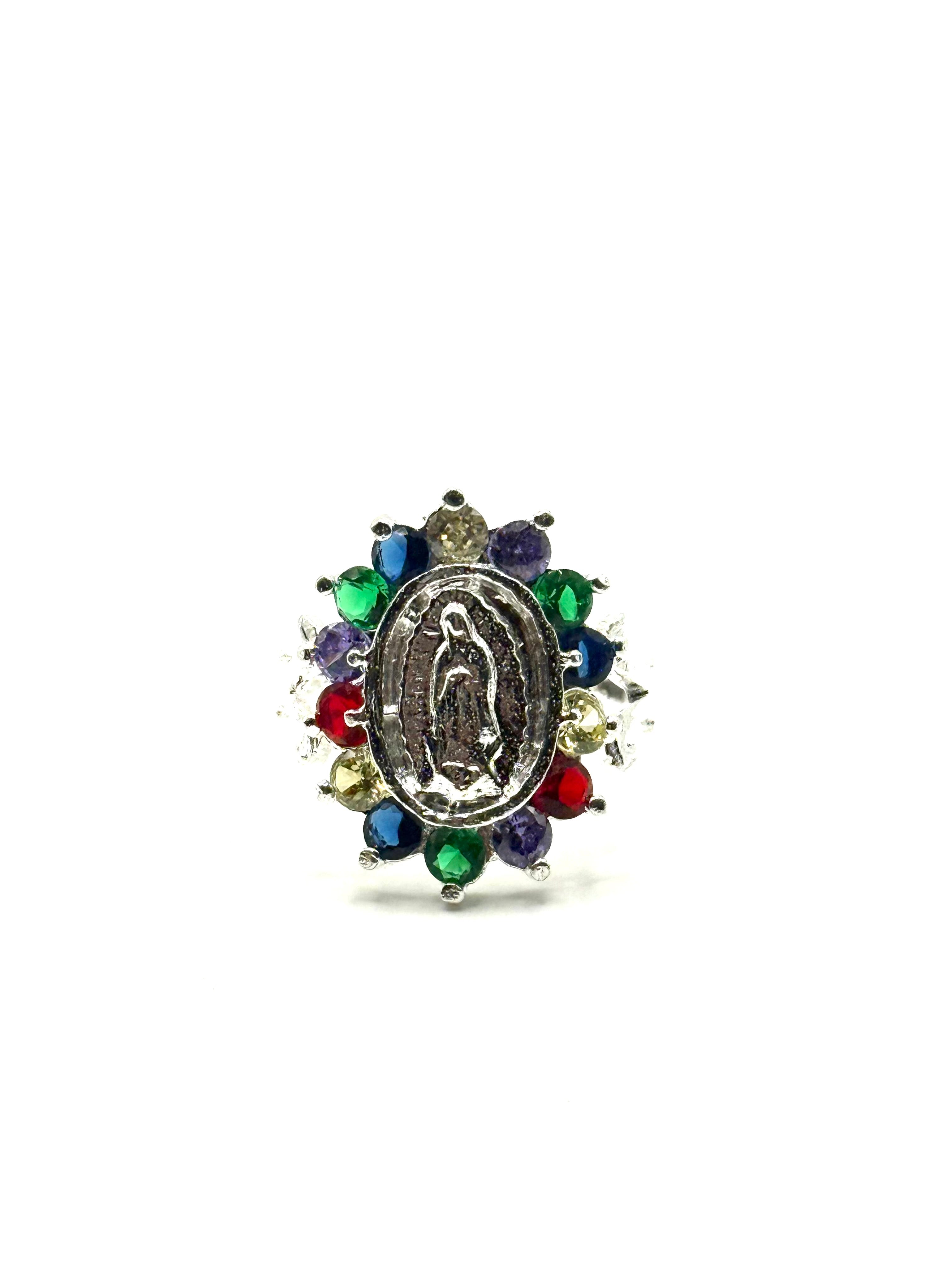 Virgin Mary multi colored stones woman’s ring