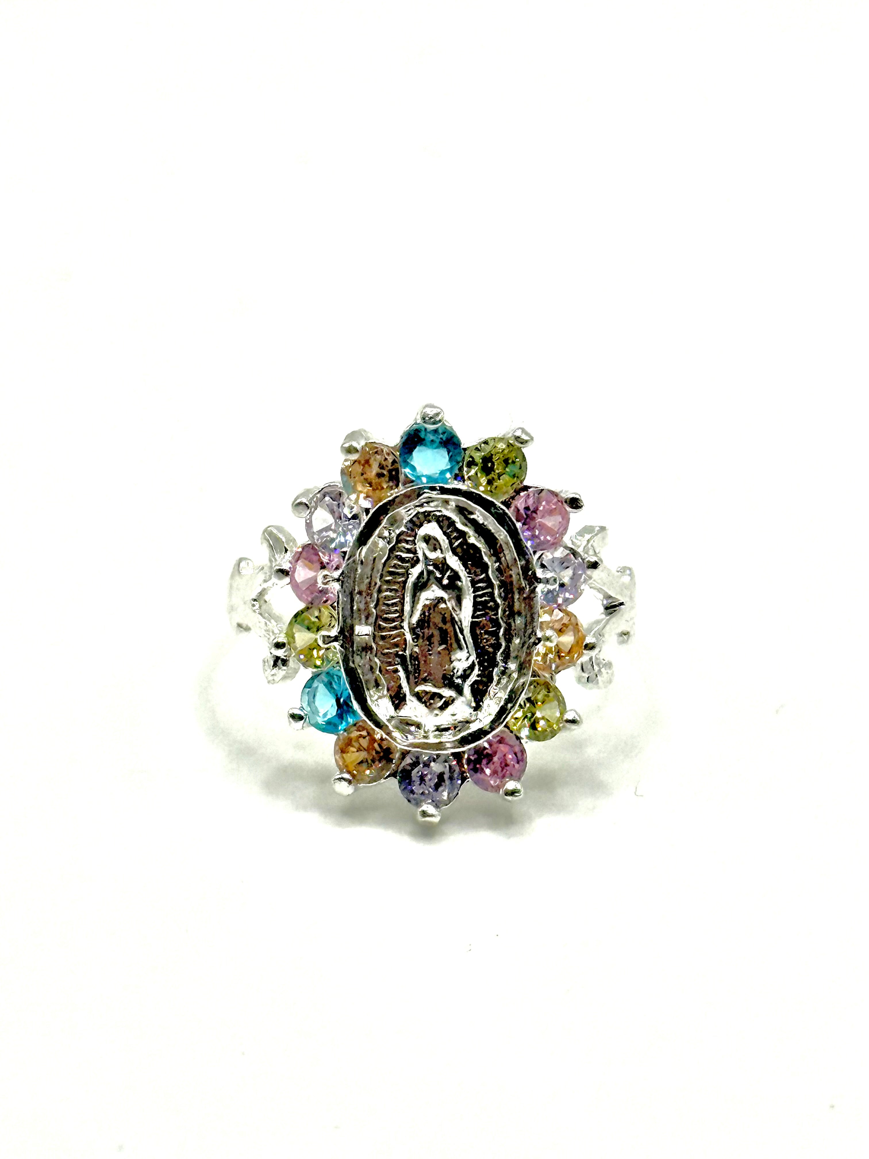 Virgin Mary woman’s ring ( pink and blue stones)