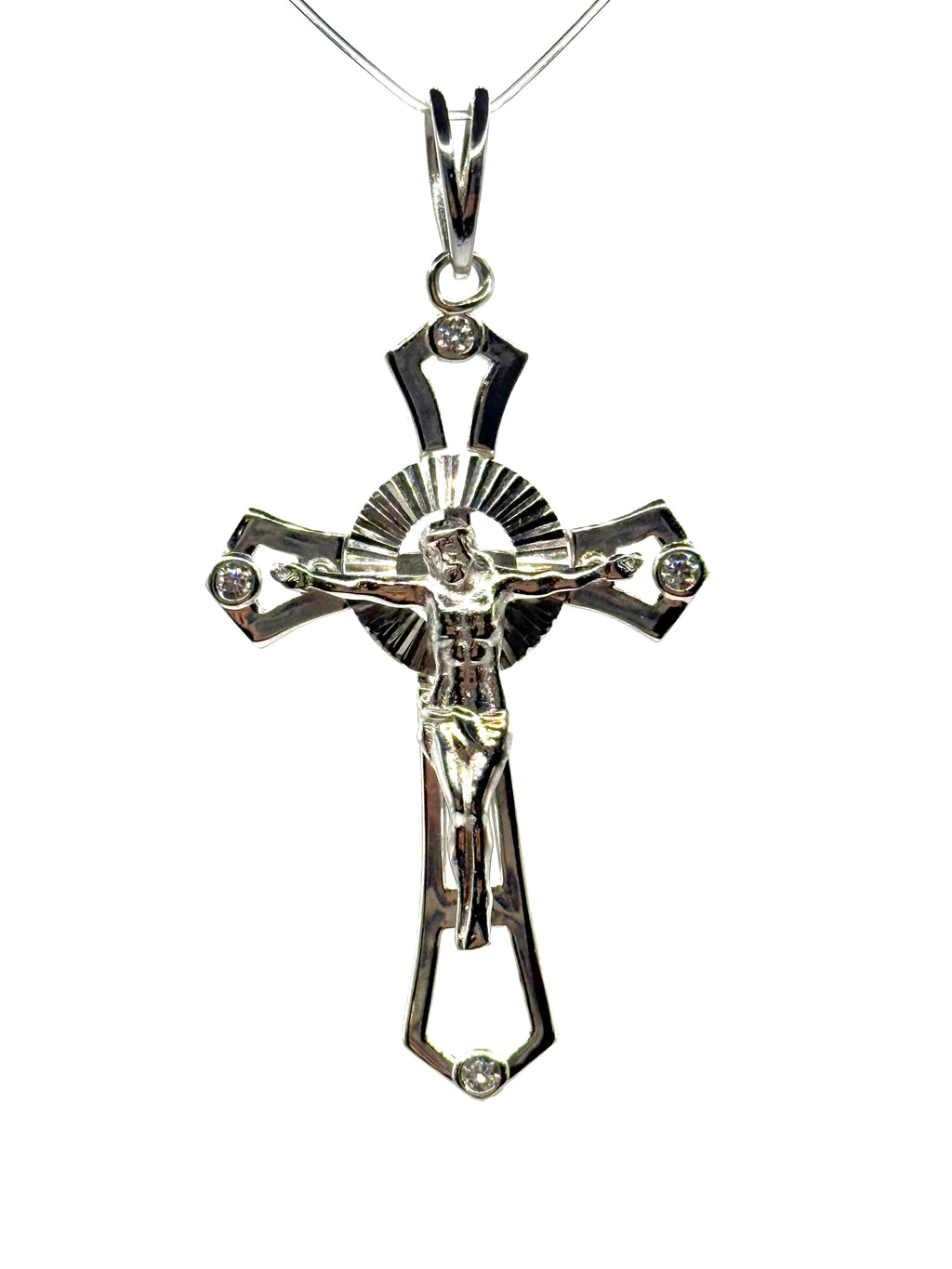 Silver cross with bezel setting